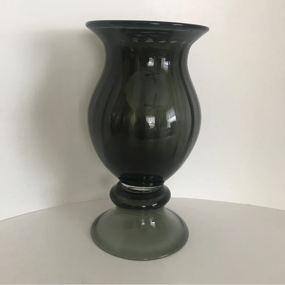 Vintage Wayne Husted Blenko Art Glass Charcoal Gray Ribbed Vase Mid Century